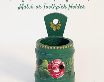 Vintage Swedish Folk Art Hand Painted Wooden Match Striker, Mid Century Toothpick Holder