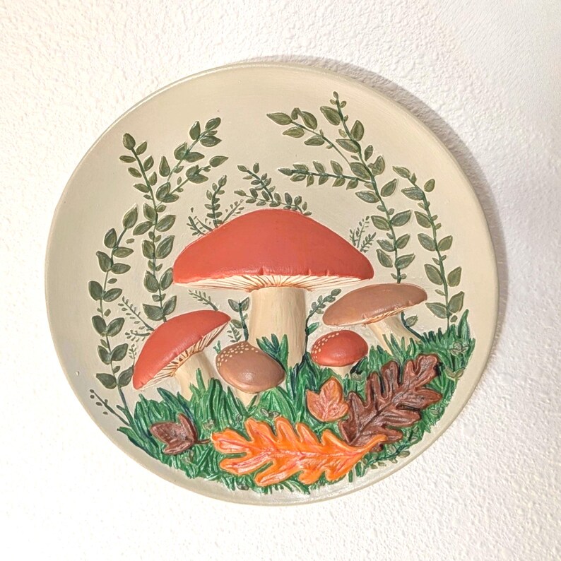 Vintage Decorative Plate Upcycled Wall Decor Cottagecore Mushroom Art ...