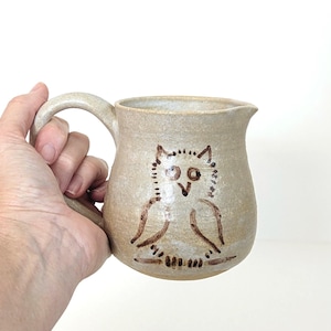 Vintage Studio Pottery Hand Thrown Stoneware Primitive Owl Creamer Farmhouse Kitchen Decor