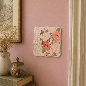 Vintage Light Switch Cover, Fabric Covered Cottagecore Toggle Switch Plate