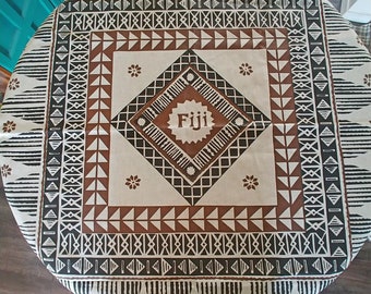Vintage Fiji Souvenir Tablecloth | Boho Brown Table Linen