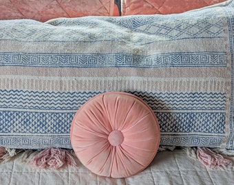 Small Vintage Round Ruched Pink Pillow | Cottagecore Pink Accent Pillow