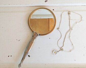 Small Vintage Hand Mirror With Regular and Magnifying Sides