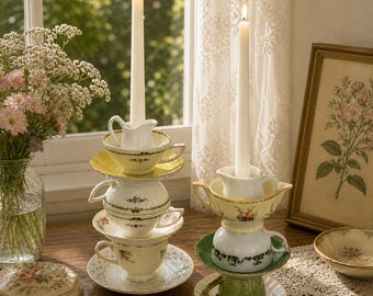 Vintage Candle Holder Upcycled Teacup Candle Stand Tabletop Decor