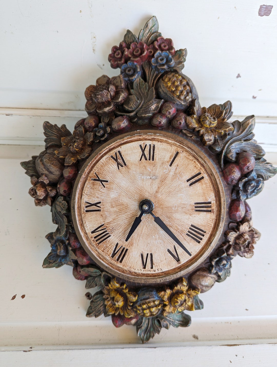Styro Clock Vintage Syroco Molded Plastic Clock With Fruit and Flowers - Etsy