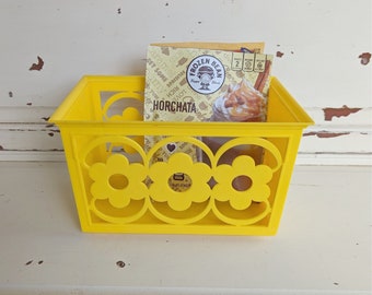 Vintage Yellow Daisy Plastic Storage Basket