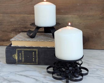 Vintage Black Metal Candleholder, Rustic Farmhouse Wrought Iron Candle Stand Halloween Table Centerpiece