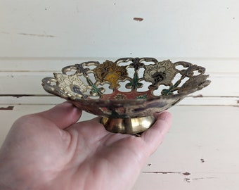 Vintage Hand Painted Decorative Brass Trinket Dish