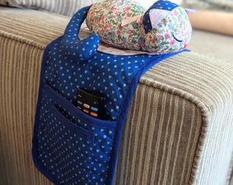 Vintage Remote Holder for Armchair Quilted Organizer Cottagecore Decor Gift for Cat Lover
