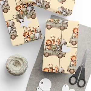 Animal Safari Gift Wrapping Paper, Gift Wrap, Birthday Party Supplies, Baby Shower Decor, Eco-Friendly Gift Wrap, Holiday Gift, Jungle Theme