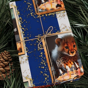 Carta da regalo, carta da regalo per compleanno con cucciolo di ghepardo carino, tema per feste con animali, decorazioni per feste per bambini, confezioni regalo per safari nella giungla, fauna selvatica