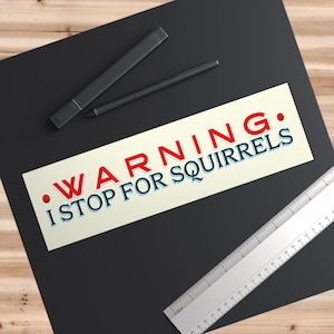 Squirrel Bumper Sticker, Humorous Car Decal, Caution I Brake for Squirrels, Animal Lover Gift, Christmas Gift, Squirrel Lover Gift, Funny