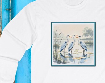 Elegant Heron Shirt | Coastal Bird Unisex Long Sleeve Organic Cotton Tee