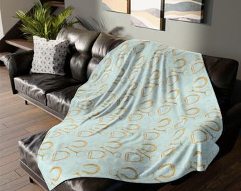 Manta polar con diseño de estribo de caballo, manta acogedora de estilo rústico.