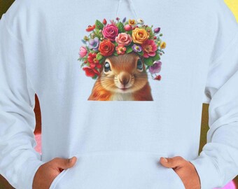 Felpa con cappuccio e stampa scoiattolo e fiori – Un regalo originale per gli amanti degli animali
