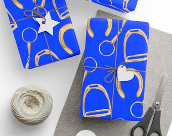Presentpapper för stigbygelbett i blått, presentpapper för hästälskare