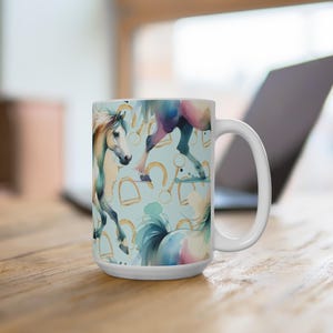 Whimsical Horse Mug - Artistic Coffee Cup, Gift for Horse Lovers, Unique Ceramic Mug, Equestrian Decor, Birthday Present, Bits & Stirrups