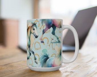 Grillige paardenmok: 15oz keramische koffiekop, ruitercadeau