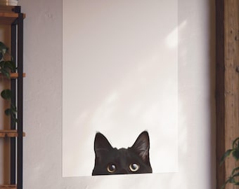 Black Cat Peeking Poster: Whimsical Animal Wall Art