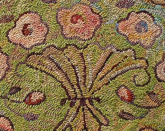Fluted Vase rug hooking PATTERN ONLY printed on unbleached primitive linen//floral oval by Karen Kahle