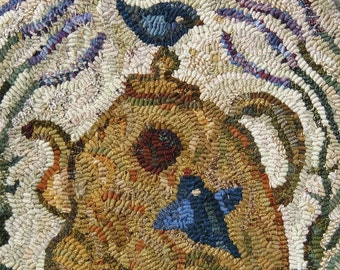 Lavender Tea Cozy rug hooking PATTERN ONLY designed by Karen Kahle//teapot birds lavender