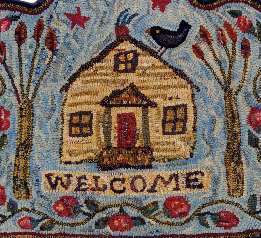Welcome Rug Patterns A Welcome Rug Rug Hooking PATTERN ONLY Printed on Linen by Karen Kahle ...