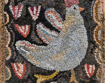 Tiptoe Thru The Tulips PDF Pattern for rug hooking and punchneedle embroidery//chicken and garden