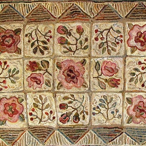 Apothecary Rose in 2 sizes rug hooking PATTERN ONLY designed by Karen Kahle printed on linen//floral geometric