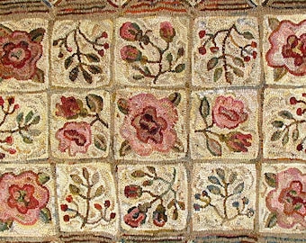 Apothecary Rose in 2 sizes rug hooking PATTERN ONLY designed by Karen Kahle printed on linen//floral geometric