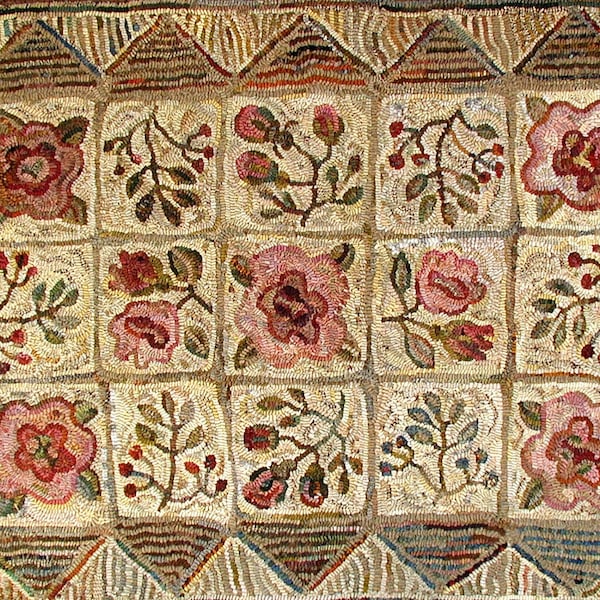 Apothicaire Rose en 2 tailles tapis crochetage PATTERN SEULEMENT conçu par Karen Kahle imprimé sur lin//floral géométrique