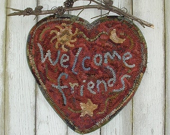 Welcome Heart 3 choices rug hooking PATTERN ONLY designed by Karen Kahle printed on linen