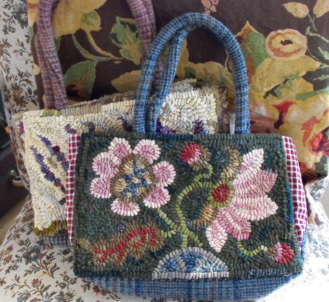 Hooked Purse in 3 Floral Designs Rug Hooking PATTERN ONLY on Linen ...
