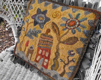 Hideaway House Pattern PDF for rug hooking and punchneedle embroidery//floral and scallops