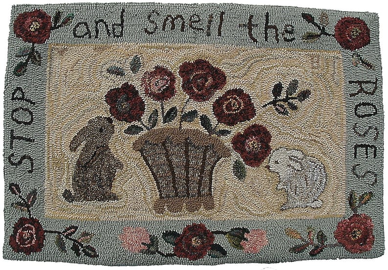Roses and Bunnies Rug Hooking PATTERN ONLY Designed by Karen - Etsy