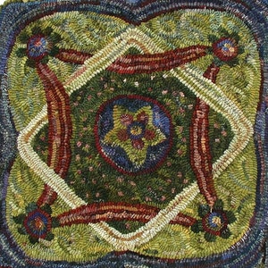 Pocket Knot Garden rug hooking PATTERN ONLY, designed by Karen Kahle printed on unbleached primitive linen fabric//garden floral