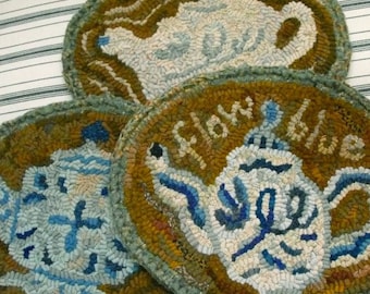 Flow Blue Teapots PDF pattern set for rug hooking