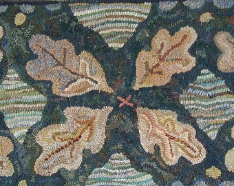 Majolica floral in 2 sizes rug hooking PATTERN ONLY//hit or miss//shells and leaves//designed by Karen Kahle printed on linen