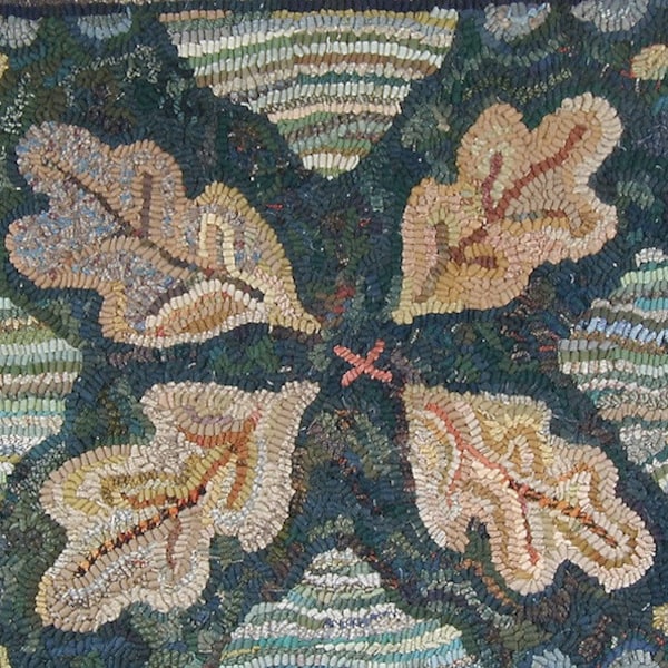 Majolica floral in 2 sizes rug hooking PATTERN ONLY//hit or miss//shells and leaves//designed by Karen Kahle printed on linen