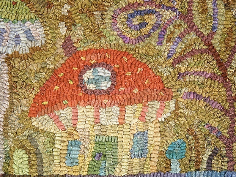 Mushroom houses//Tiny Places Pattern PDF for rug hooking and punchneedle embroidery//primitive whimsical flora and fauna image 2