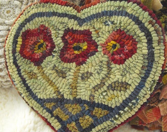 3 Botanical Hearts PDF Pattern Set for rug hooking and punchneedle embroidery//lavender rose peony floral designs//designed by Karen Kahle
