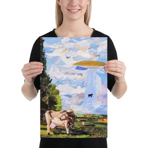Cow abduction - print from original collage art Poster