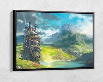 Howl’s Moving Castle Print, Studio Ghibli Canvas Wall Art, Anime Poster, Japanese Anime Art, Anime Fan Gift, Studio Ghibli Canvas Poster