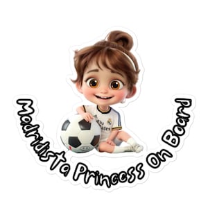 Naklejka na samochód Madridista Princess On Board | Prezent dla kibica Realu Madryt | Urocza naklejka na samochód dla dziewczynek i mam | Akcesoria do drużyny piłkarskiej