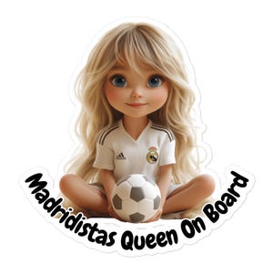 Naklejka na samochód Madridista Princess On Board | Prezent dla kibica Realu Madryt | Urocza naklejka na samochód dla dziewczynek i mam | Akcesoria do drużyny piłkarskiej
