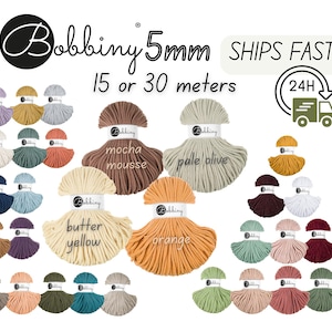 Bobbiny 5 mm Cordone di cotone intrecciato, spedizione veloce negli Stati Uniti, cordone di macramè di alta qualità, opzioni da 8 metri, 12 metri, 15 metri, certificato OEKO-TEX®