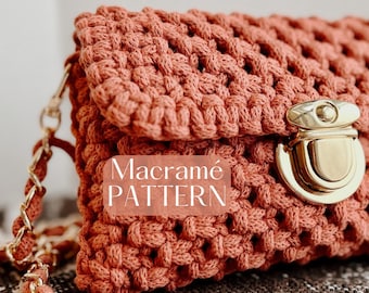 Macrame PATTERN - Written PDF, Video Tutorial and Knot Guide Included, DIY macrame crossbody clutch, Instant Digital Download