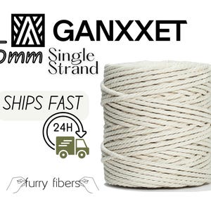 GANXXET 5 mm 3-lagiges Baumwollmakramee-Seil, natürliche Farbe, individuelle Längen, schneller US-Versand, gedrehte Schnur aus recycelter Baumwolle