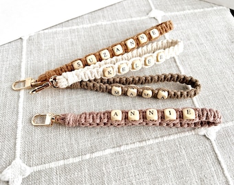 Personalized Macrame Name Keychain: Dainty Bracelet, Phone Strap