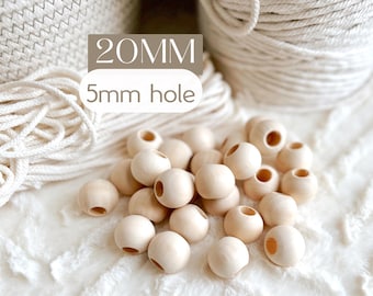 20mm Wood Macrame Beads, Round Unfinished, DIY Craft Supplies