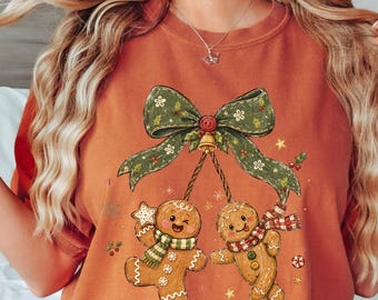 Cozy Season Shirt, Cute Gingerbread Bow Christmas Tee, Coquette Aesthetic Holiday Shirt, Vintage Holiday Comfort Colors